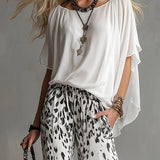 Monica | T-Shirt s výstrihom do V a súprava gradient leopard chiffon nohavíc