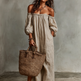 Carmen | Dlhé šaty z bavlny a ľanu s off-the-shoulder dizajnom